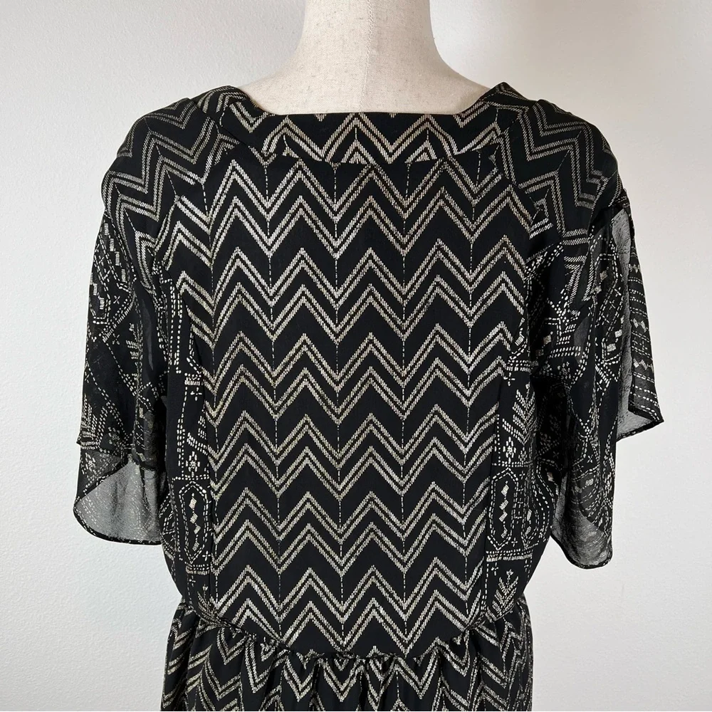 Free People Love My Chaos Tunic Dress Size Small Black Gold Geometric Drawstring